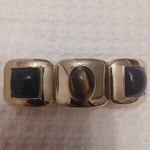 Chico's Neutral Gold Tone with Tiger's Eye Stretch Bracelet NWOT